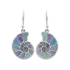 Starborn Nautilus Ammonite with Gemstones Inlay Earring in Sterling Silver - Large