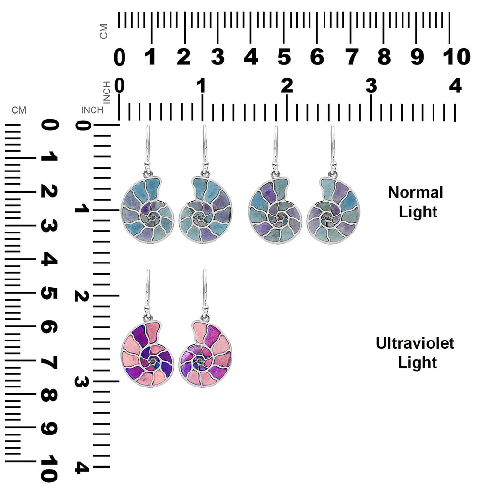Starborn Nautilus Ammonite with Gemstones Inlay Earring in Sterling Silver - Large