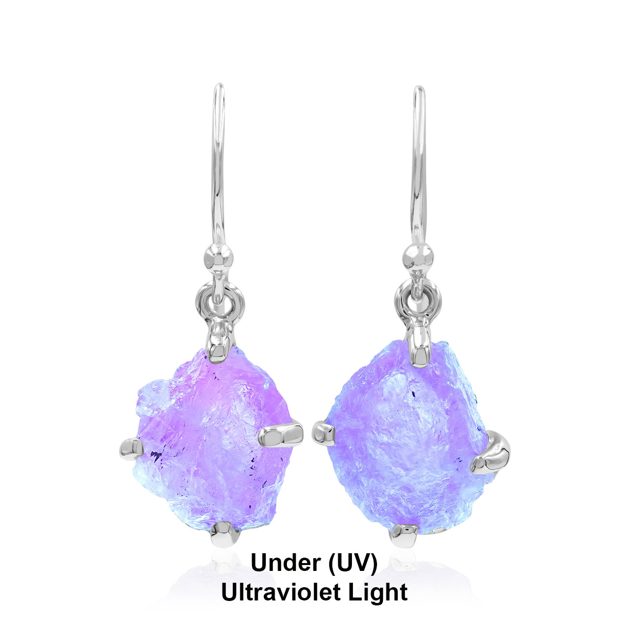 Starborn Rough Fluorescent Hackmanite Dangle Earrings in Sterling Silver