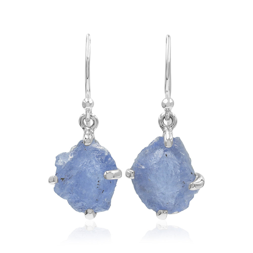 Starborn Rough Fluorescent Hackmanite Dangle Earrings in Sterling Silver