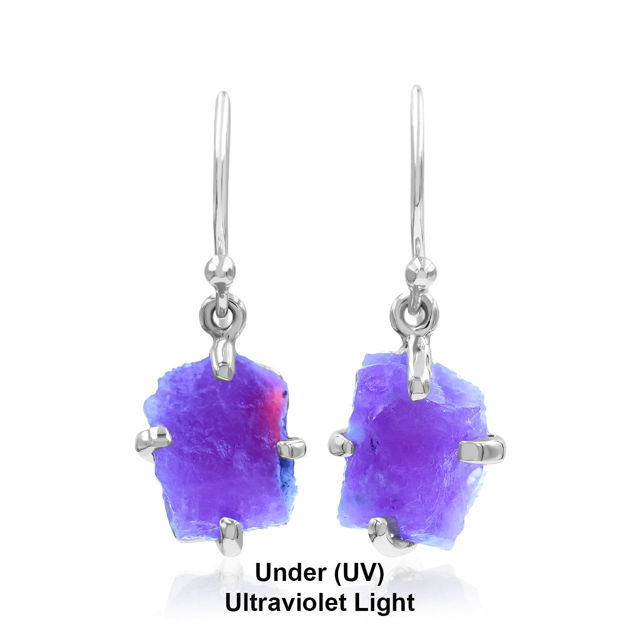 Starborn Rough Fluorescent Hackmanite Dangle Earrings in Sterling Silver