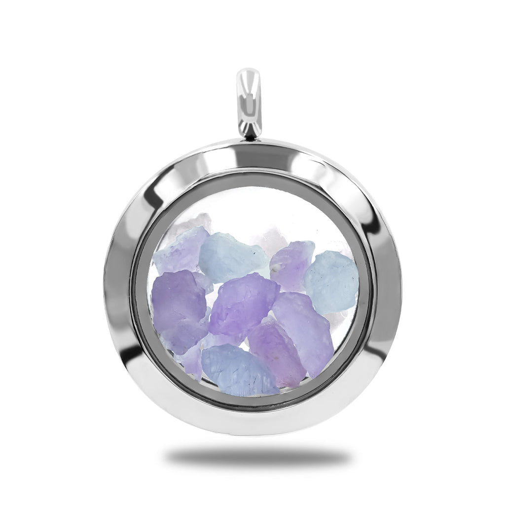 Starborn Fluorescent Hackmanite Window Pendant Necklace in Stainless Steel