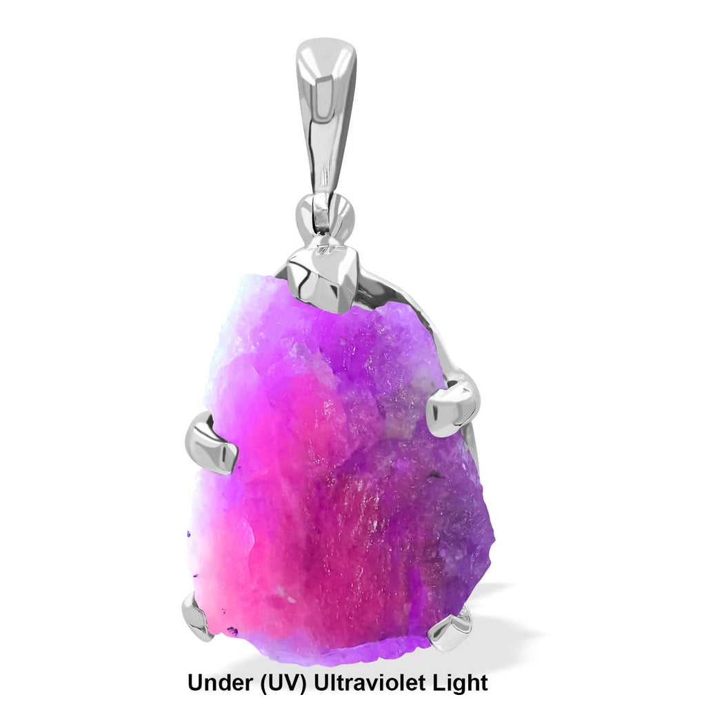 Starborn Fluorescent Hackmanite Prong Set Pendant in Sterling Silver
