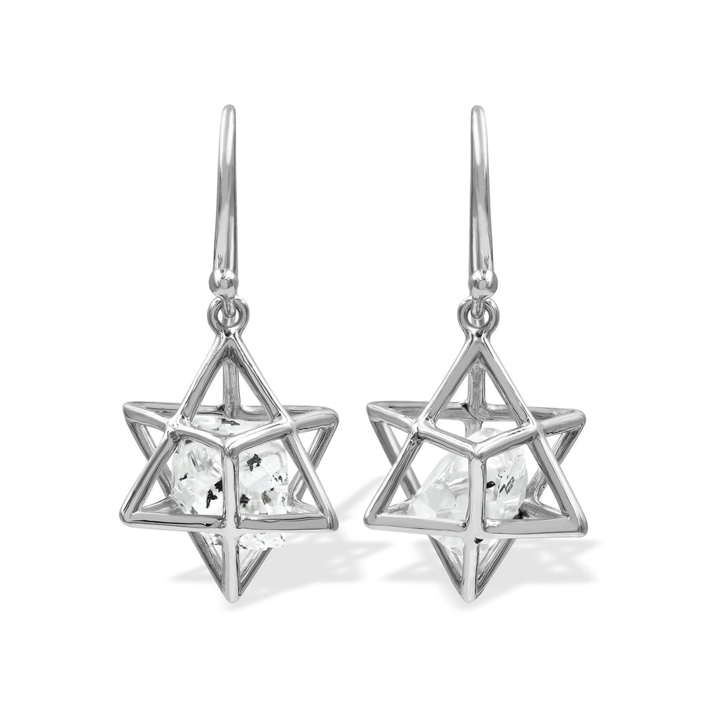 Starborn Merkabah Earrings with Herkimer Diamond Crystal in Sterling Silver