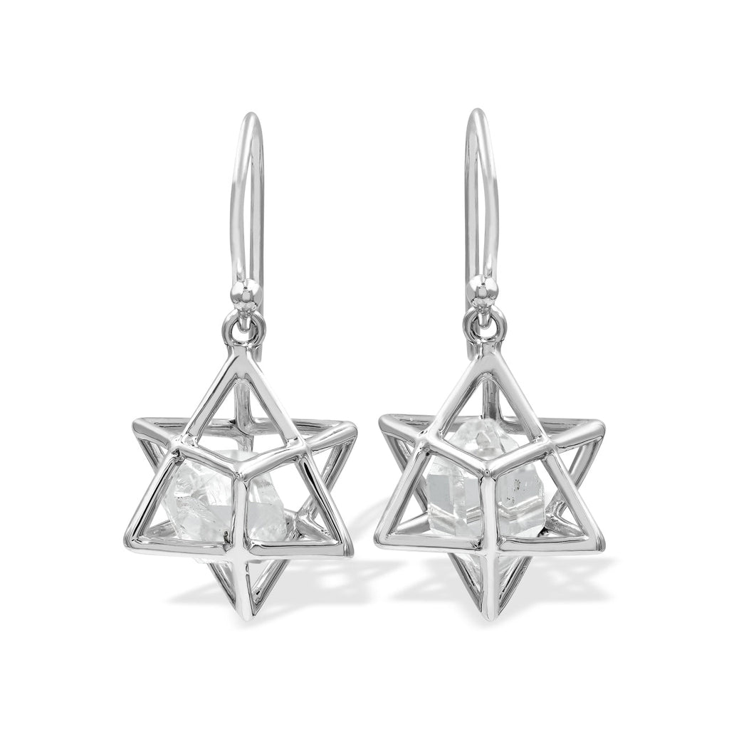 Starborn Merkabah Earrings with Herkimer Diamond Crystal in Sterling Silver