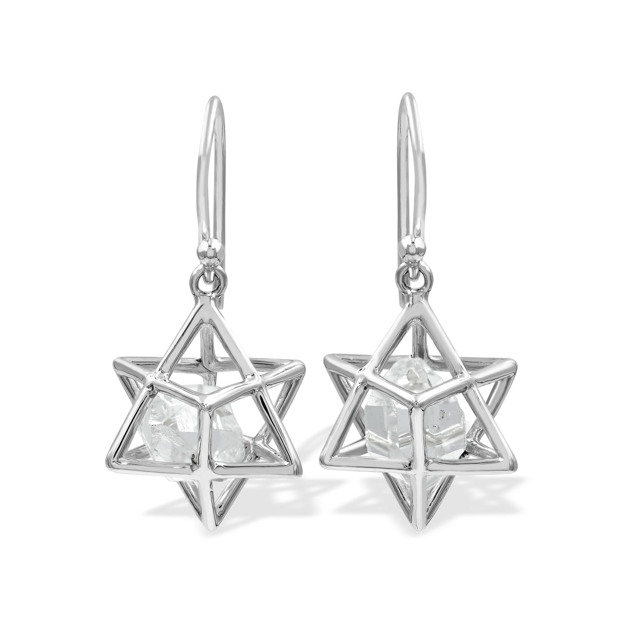 Starborn Merkabah Earrings with Herkimer Diamond Crystal in Sterling Silver