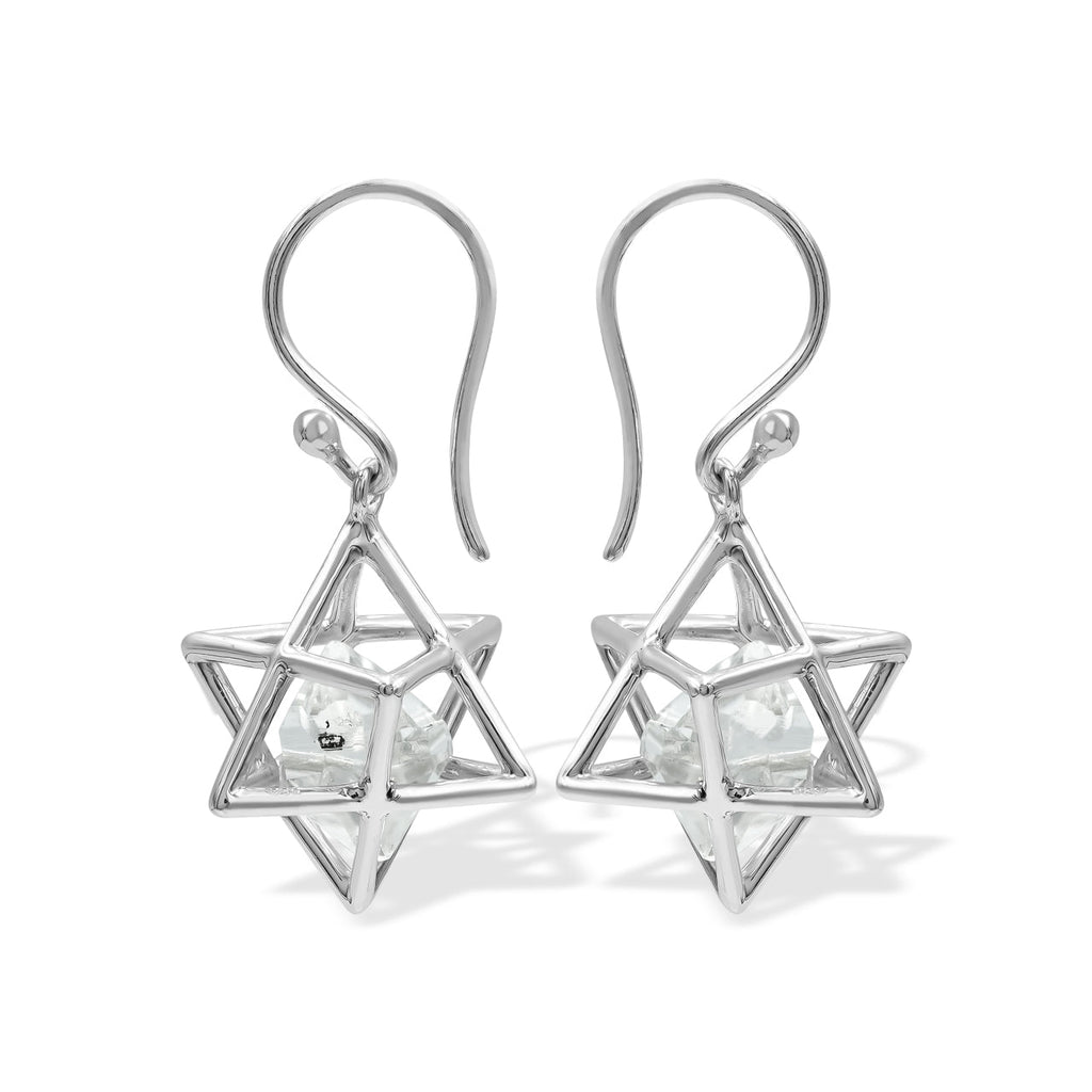 Starborn Merkabah Earrings with Herkimer Diamond Crystal in Sterling Silver