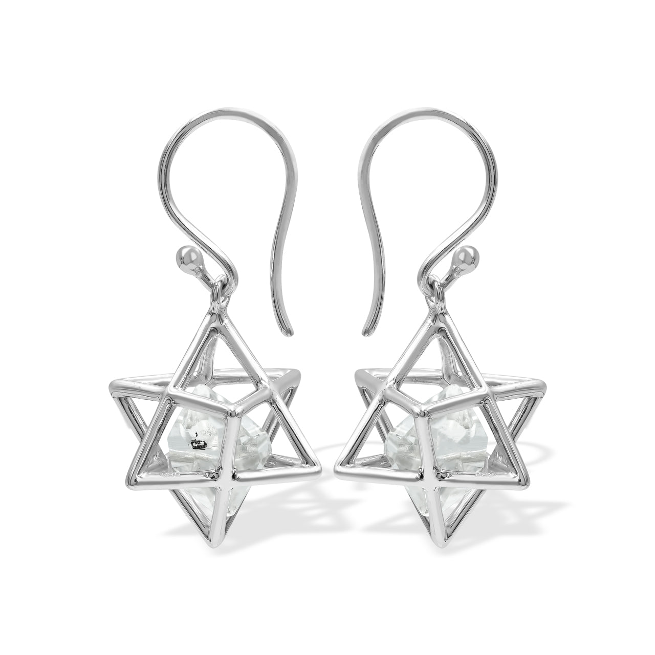 Starborn Merkabah Earrings with Herkimer Diamond Crystal in Sterling Silver