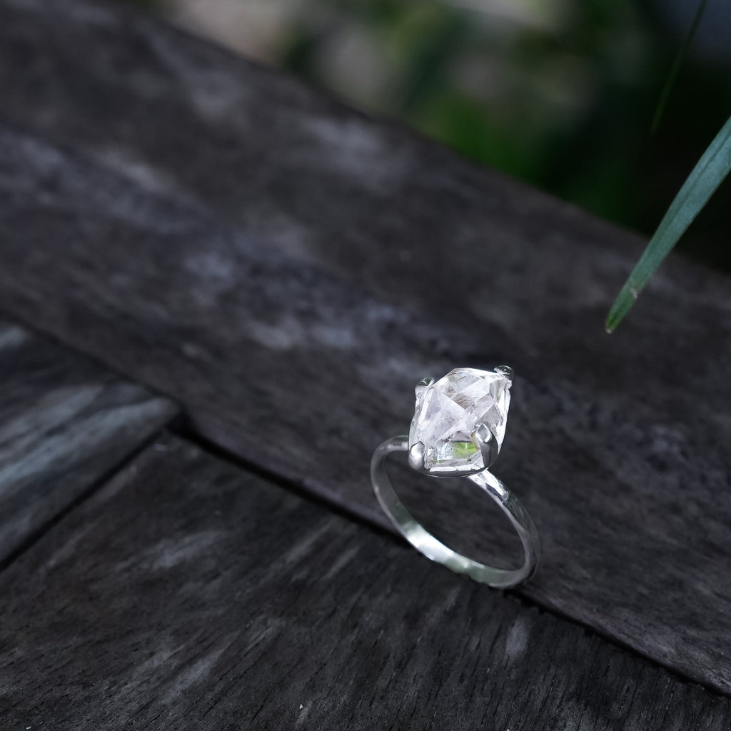 Starborn Herkimer Diamond Quartz Crystal Ring in Sterling Silver