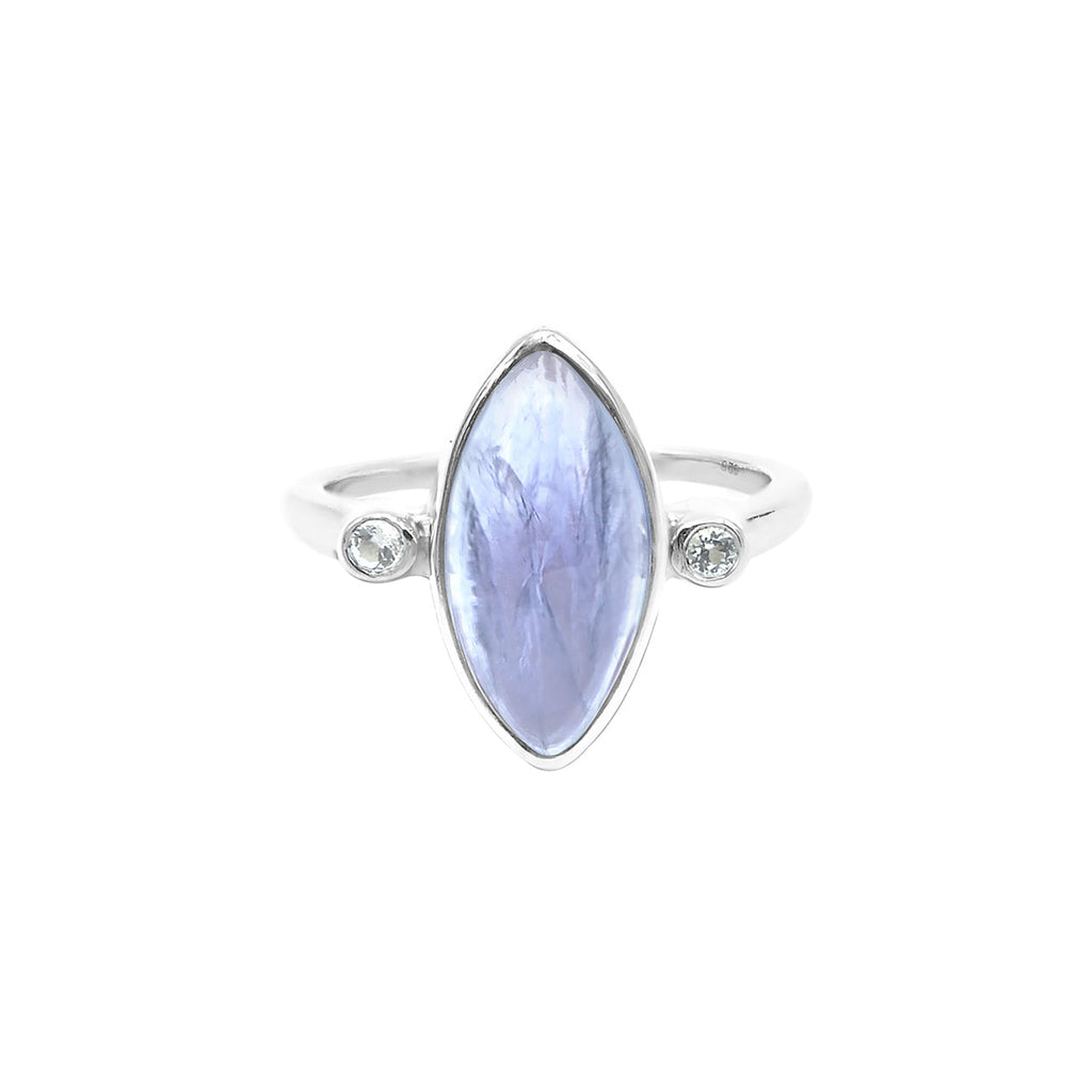 Starborn Marquise Cut Iolite Ring with Topaz Accents in Sterling Silver