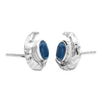 Starborn Faceted Oval Gemstone Post Earrings with Hammered Crescent Moon Accent in Sterling Silver