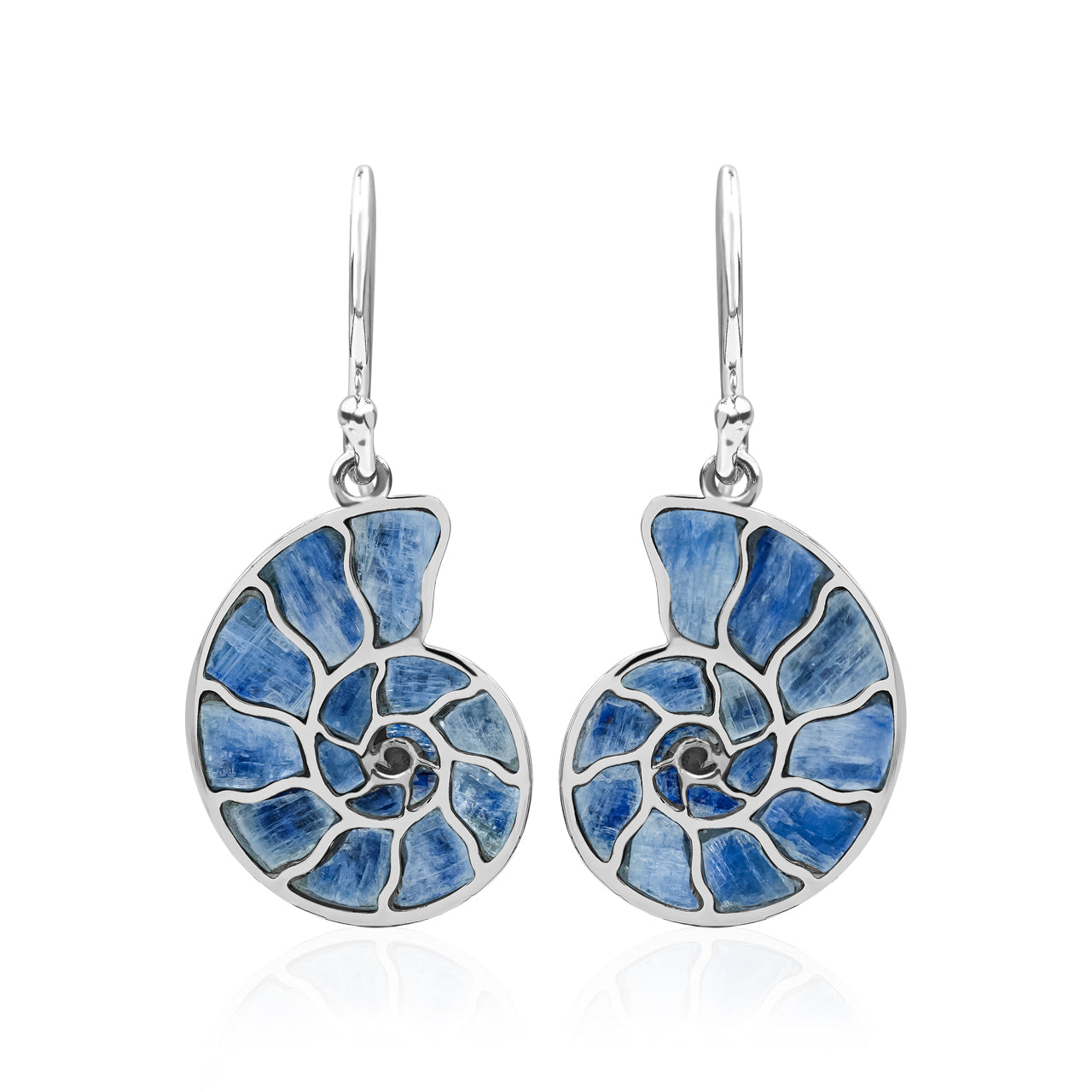 Starborn Nautilus Ammonite with Gemstones Inlay Earring in Sterling Silver - Large