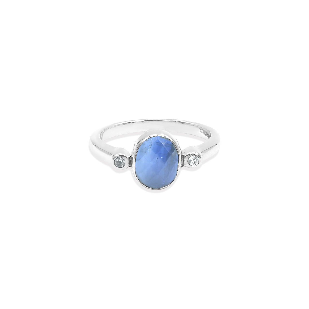 Starborn Faceted Blue Kyanite Ring with Topaz Accents in Sterling Silver