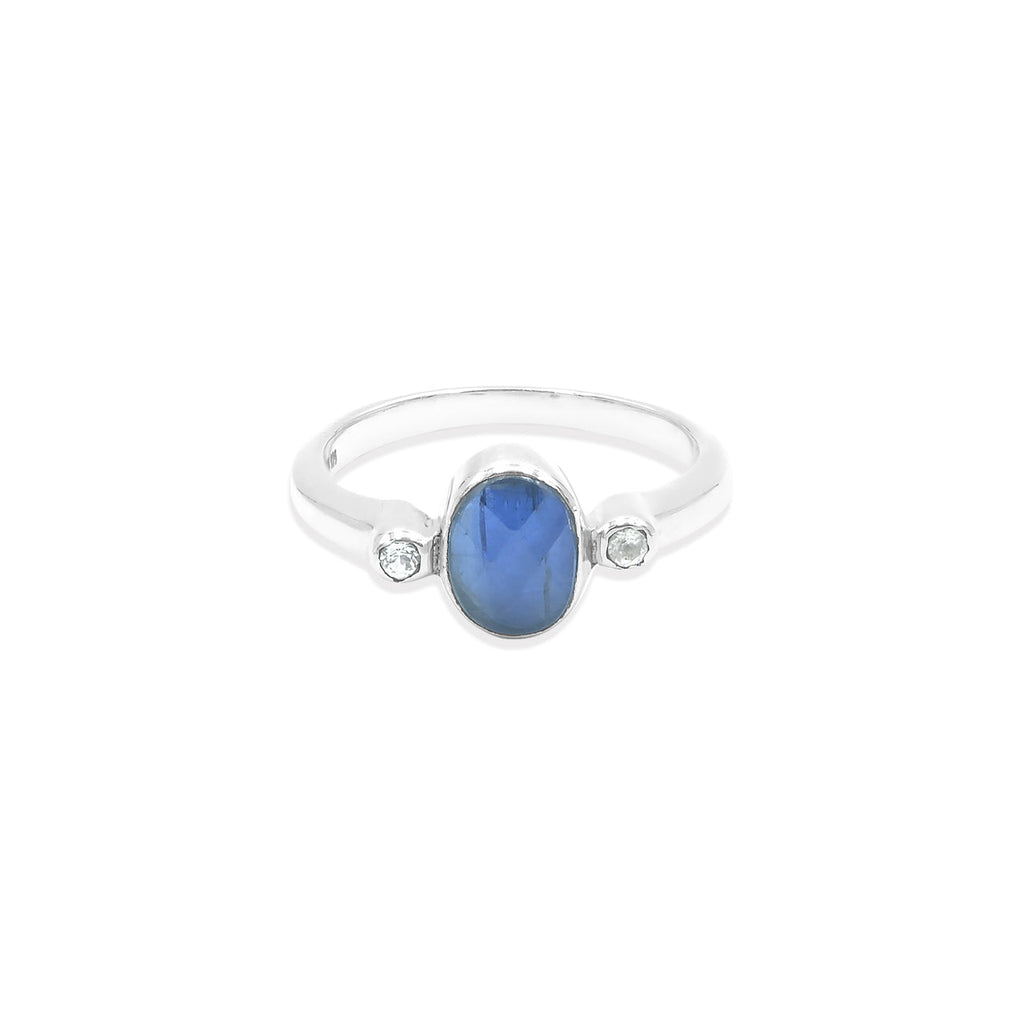Starborn Faceted Blue Kyanite Ring with Topaz Accents in Sterling Silver