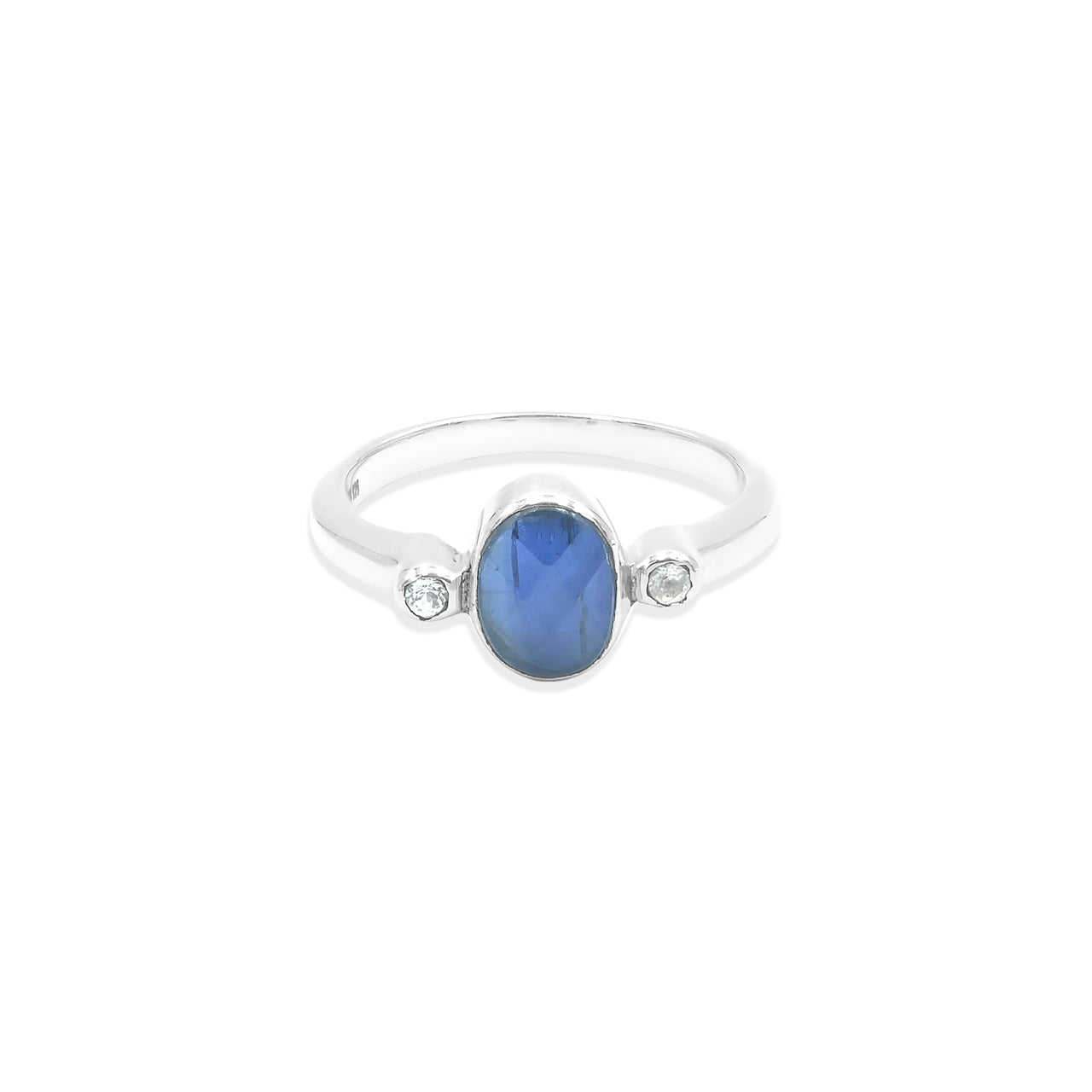 Starborn Faceted Blue Kyanite Ring with Topaz Accents in Sterling Silver