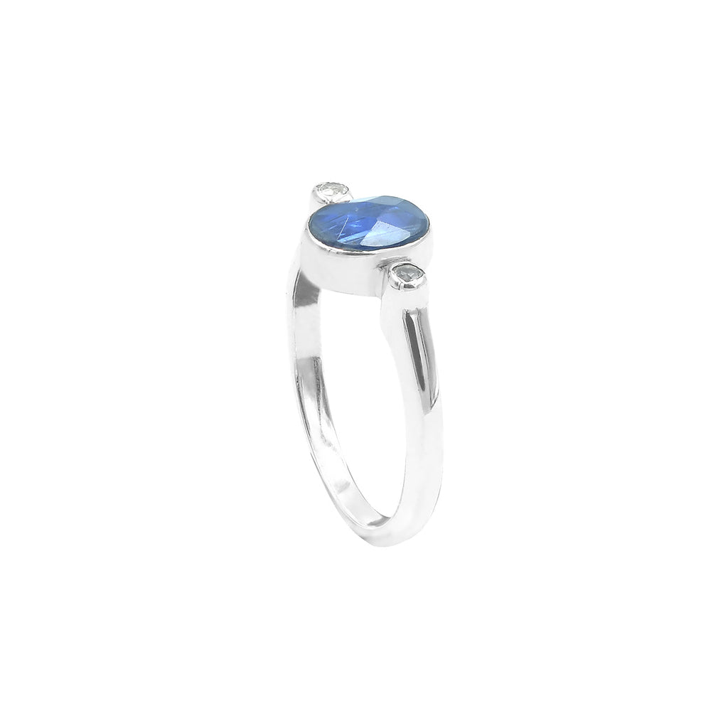 Starborn Faceted Blue Kyanite Ring with Topaz Accents in Sterling Silver