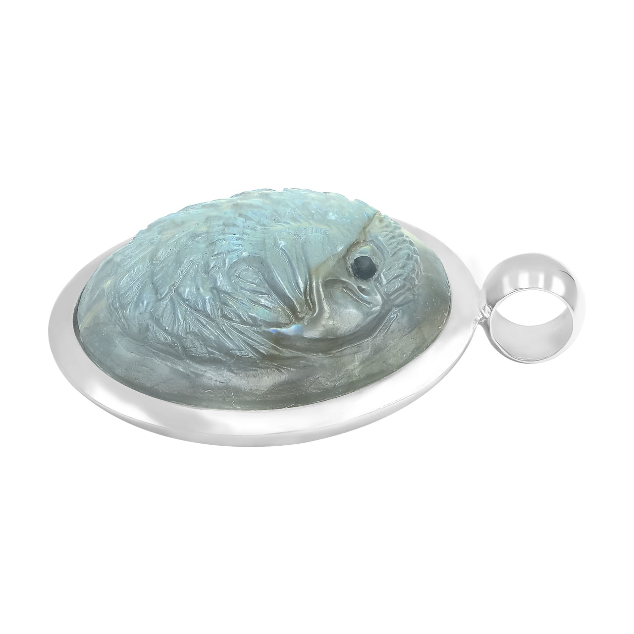 Starborn Gemstone Carved Eagle Head Medallion Style Pendant in Sterling Silver