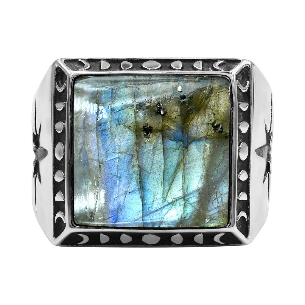 Starborn Labradorite Square Men's Ring with Octagram in Sterling Silver