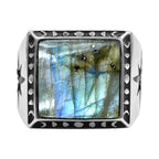 Starborn Labradorite Square Men's Ring with Octagram in Sterling Silver