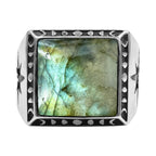 Starborn Labradorite Square Men's Ring with Octagram in Sterling Silver