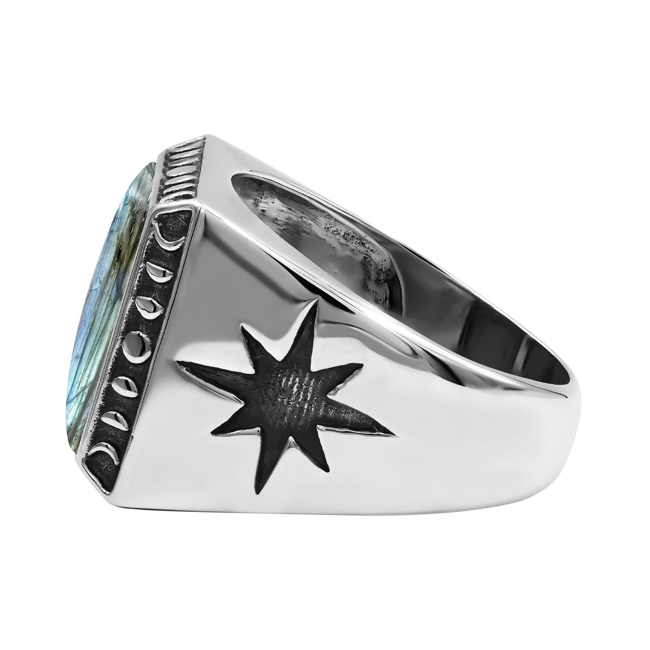Starborn Labradorite Square Men's Ring with Octagram in Sterling Silver