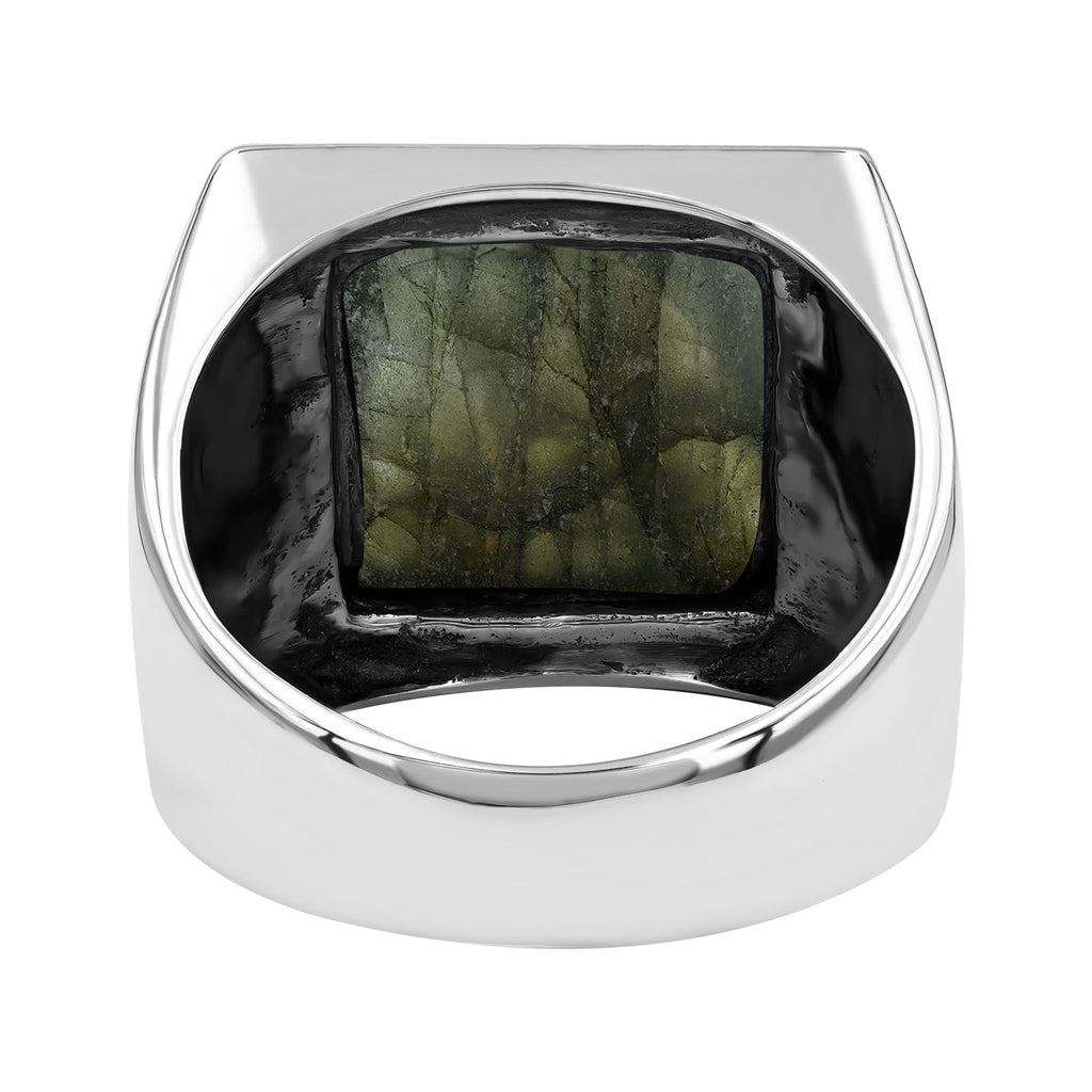 Starborn Labradorite Square Men's Ring with Octagram in Sterling Silver
