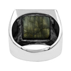 Starborn Labradorite Square Men's Ring with Octagram in Sterling Silver