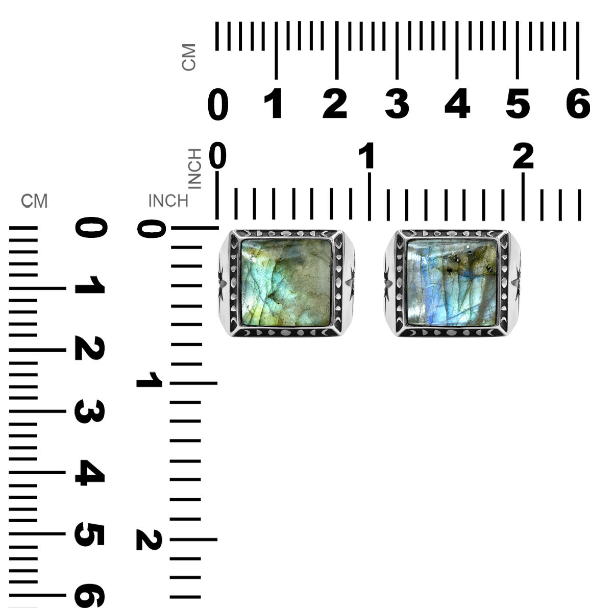 Starborn Labradorite Square Men's Ring with Octagram in Sterling Silver