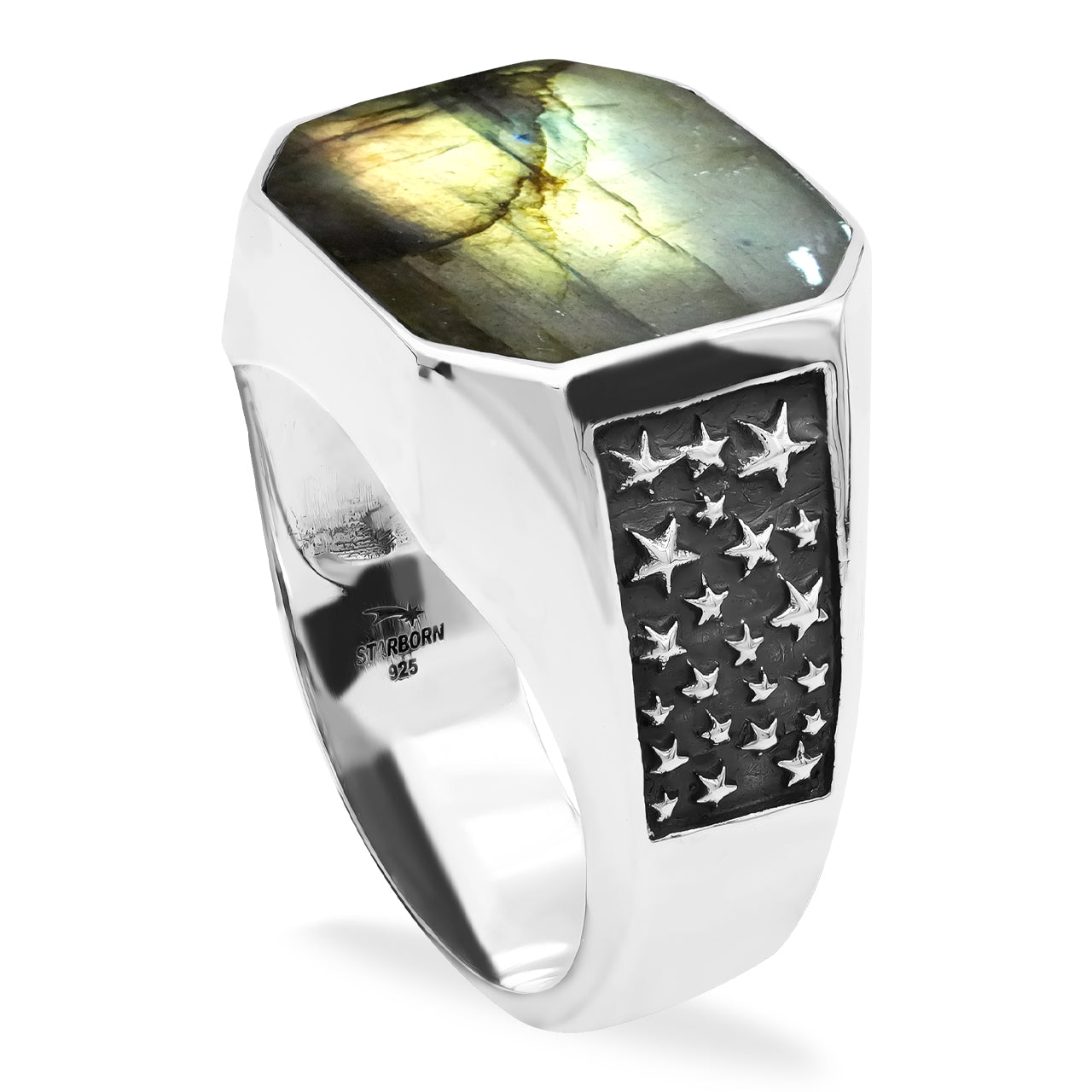 Starborn Labradorite Octagon Signet Men's Ring in Sterling Silver