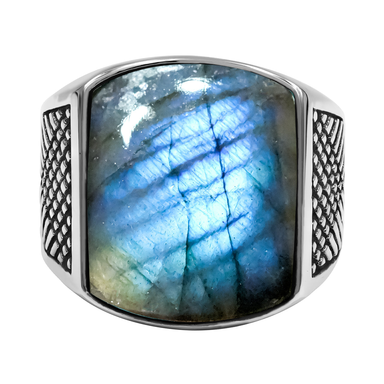 Starborn Labradorite Cushion-Shaped Men's Style Ring in Sterling Silver