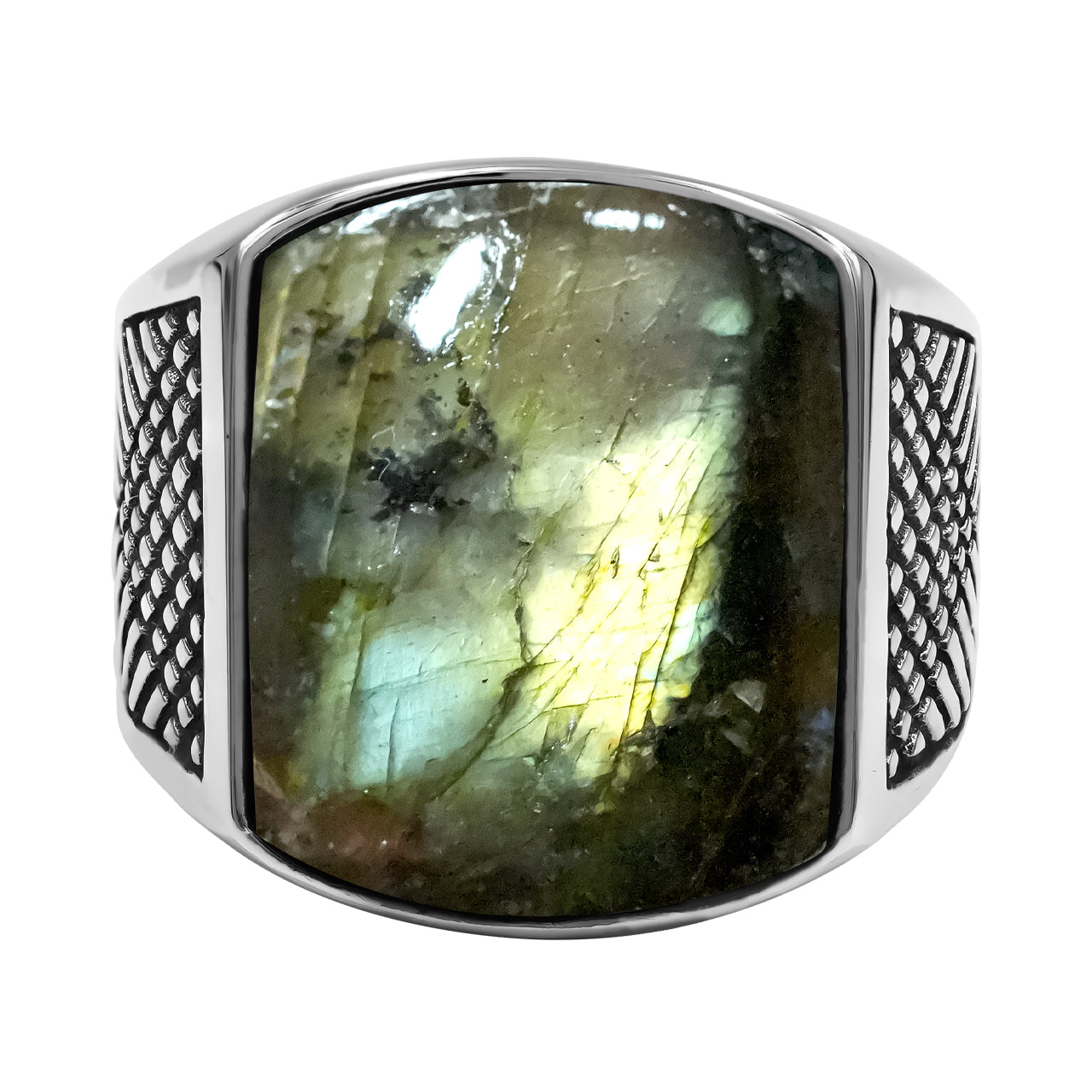 Starborn Labradorite Cushion-Shaped Men's Style Ring in Sterling Silver