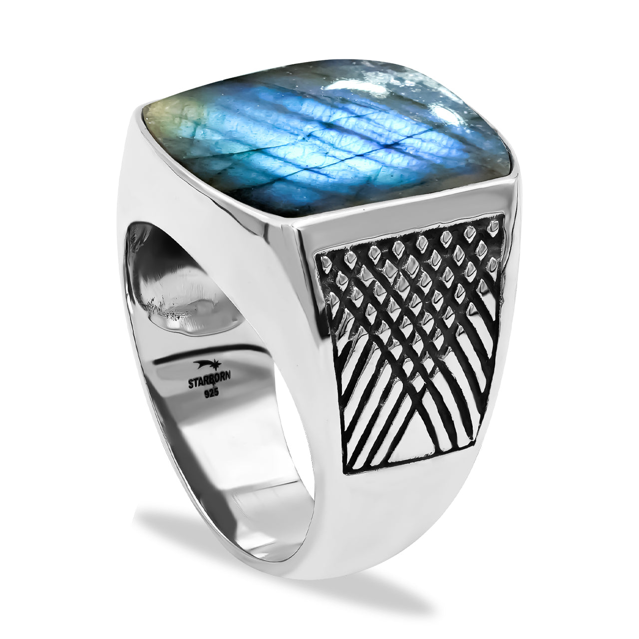 Starborn Labradorite Cushion-Shaped Men's Style Ring in Sterling Silver