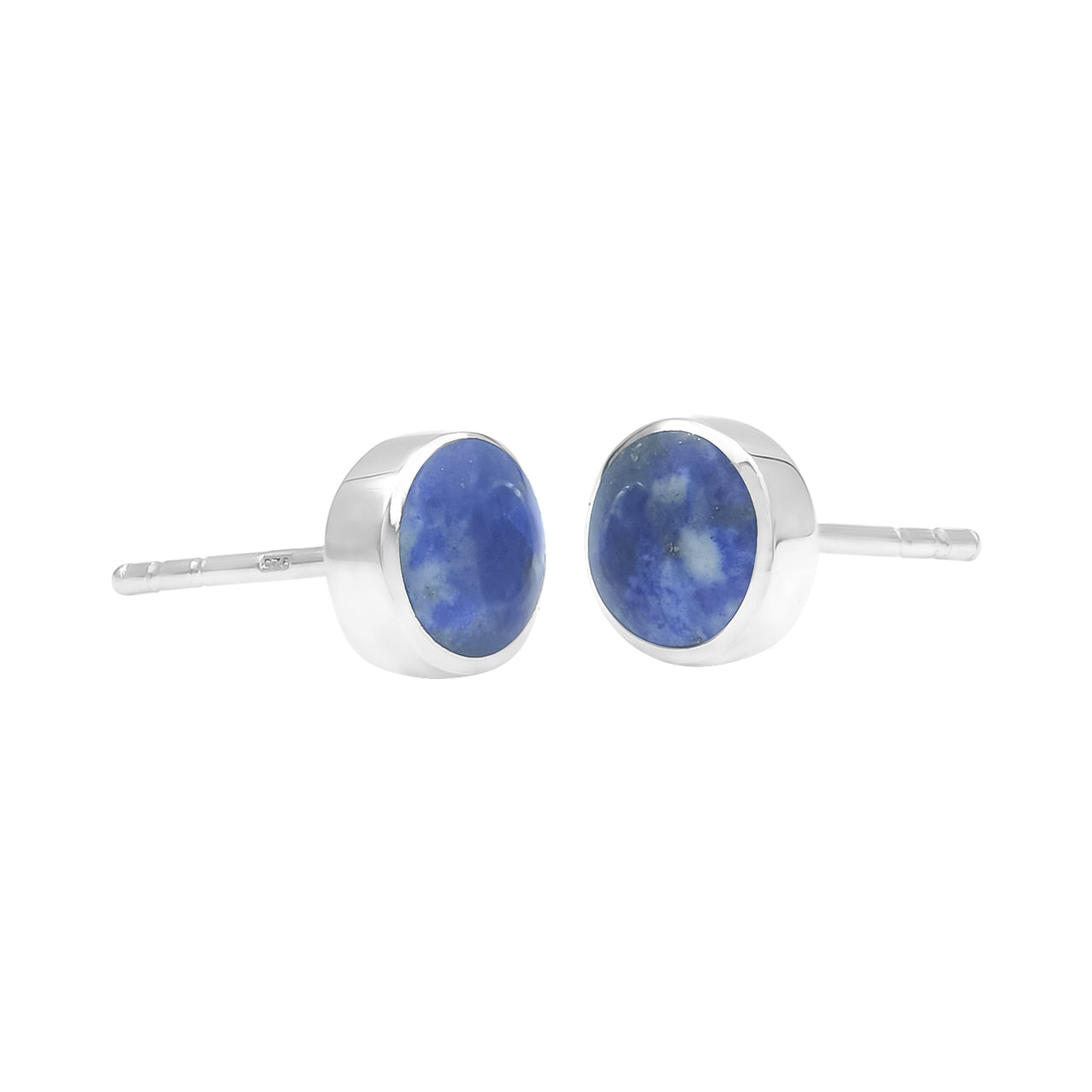 Starborn Lapis Lazuli Round Cabochon Post Style Earrings in Sterling Silver