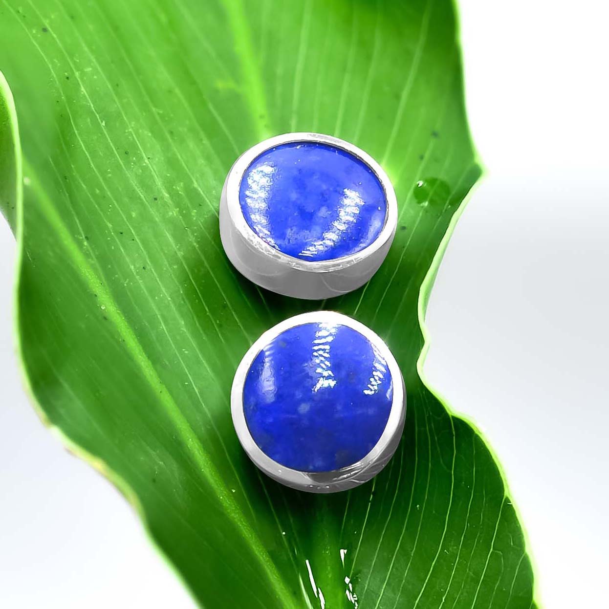 Starborn Lapis Lazuli Round Cabochon Post Style Earrings in Sterling Silver