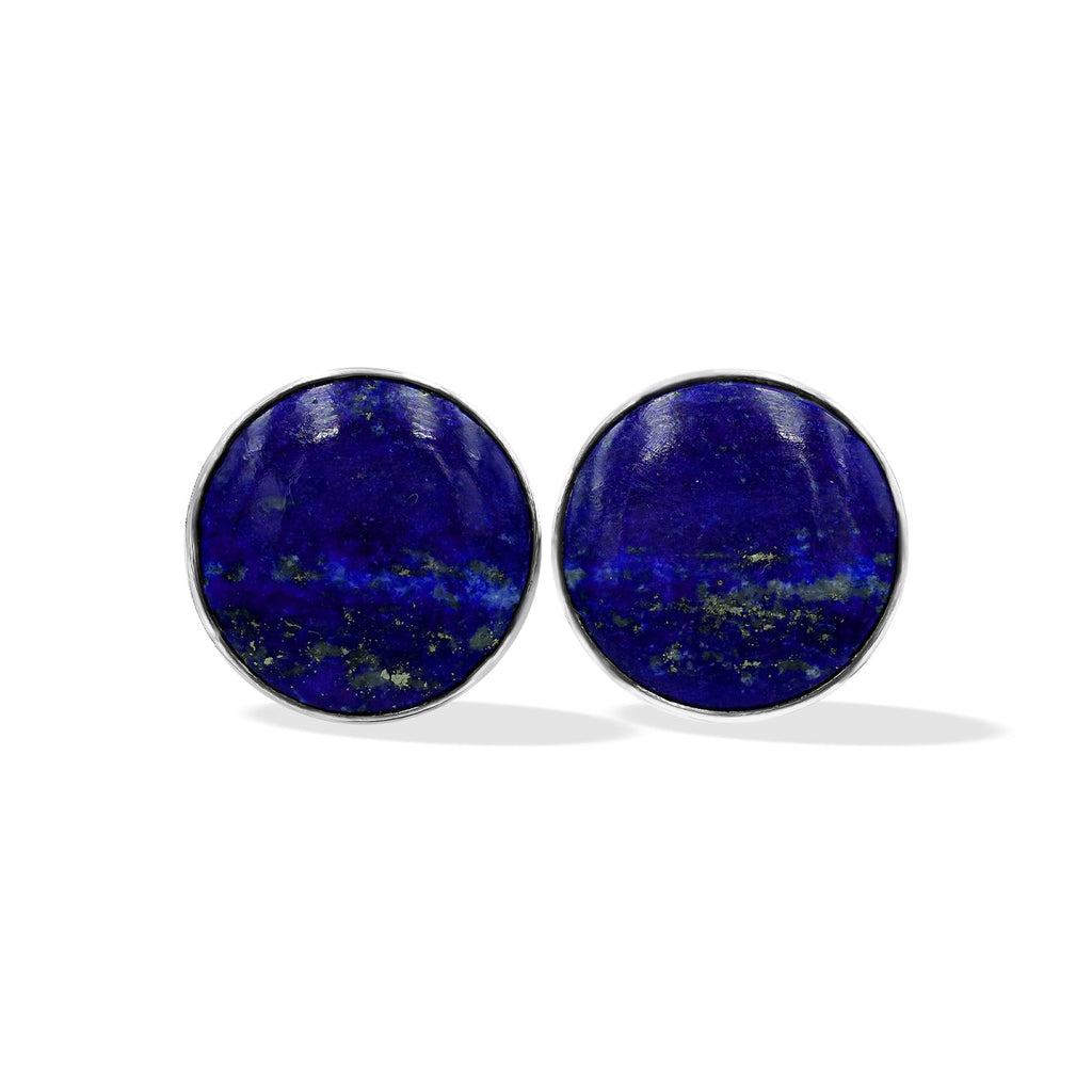 Starborn Lapis Lazuli Round Cabochon Post Style Earrings in Sterling Silver