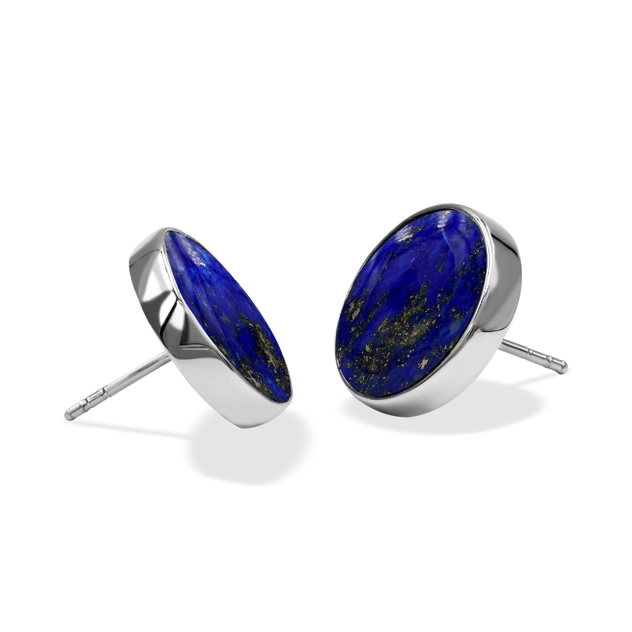 Starborn Lapis Lazuli Round Cabochon Post Style Earrings in Sterling Silver