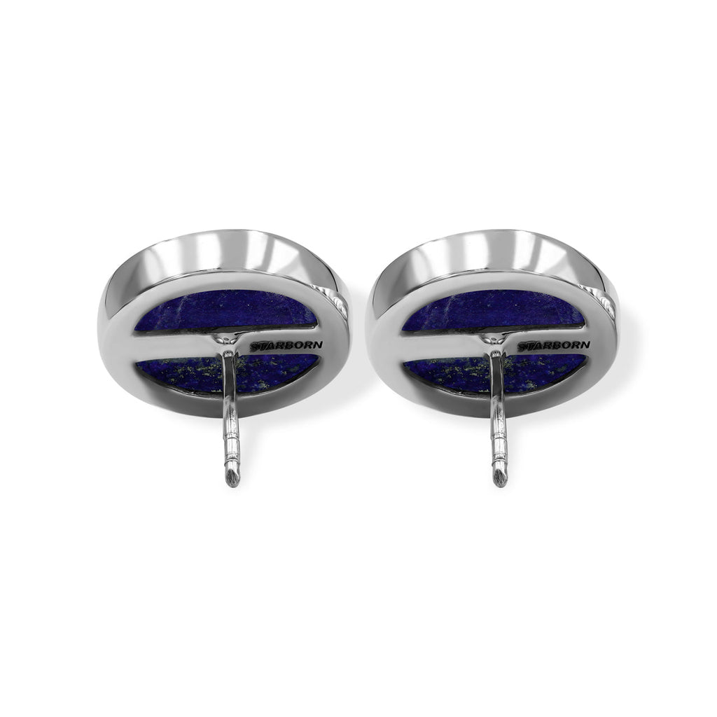 Starborn Lapis Lazuli Round Cabochon Post Style Earrings in Sterling Silver