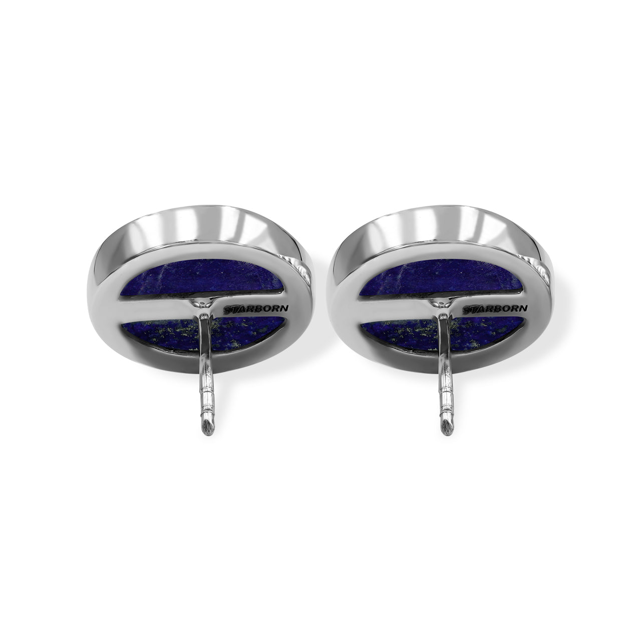 Starborn Lapis Lazuli Round Cabochon Post Style Earrings in Sterling Silver