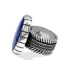Starborn Lapis Lazuli Striped Bezel Ring with Bali Design Shank in Sterling Silver