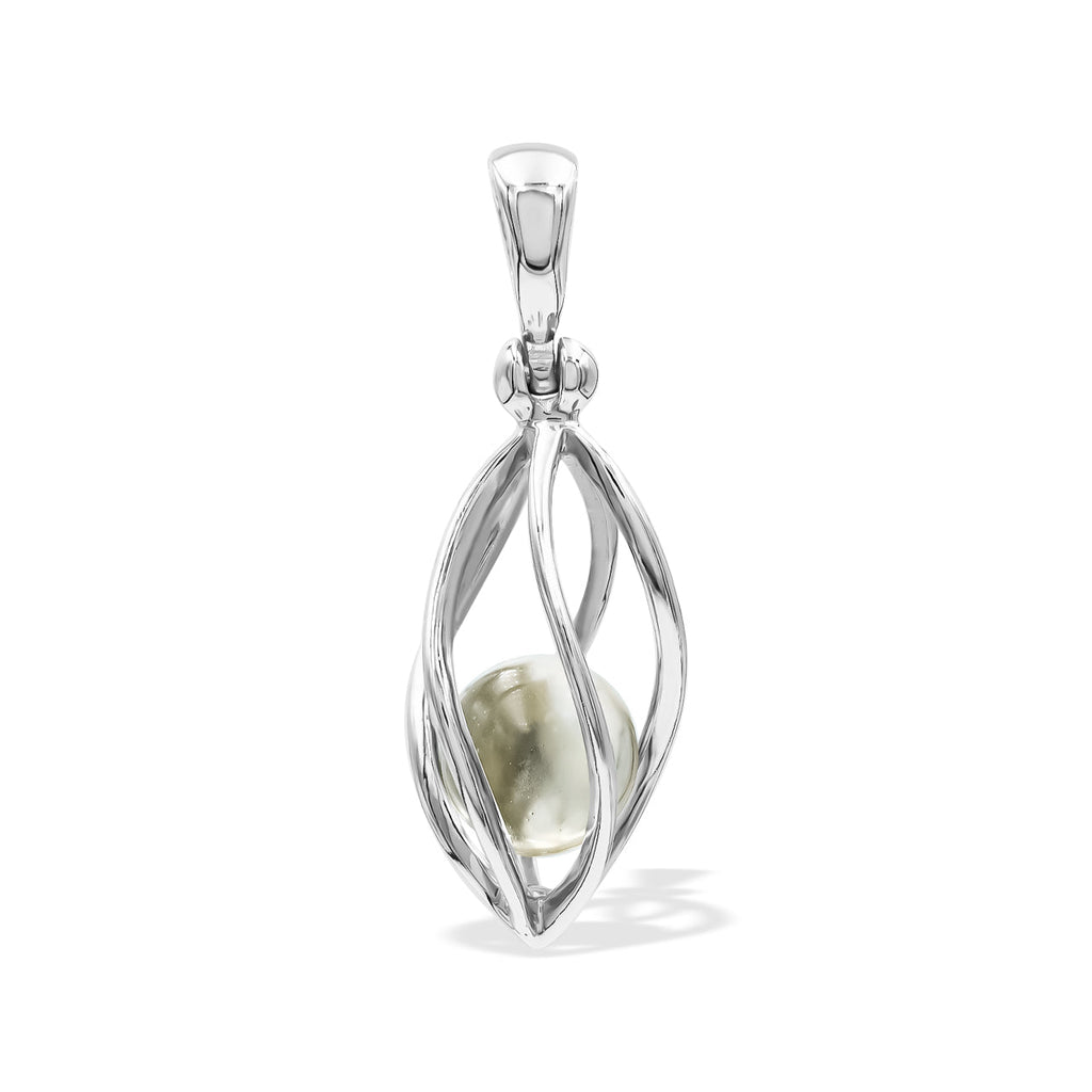 Starborn Libyan Desert Tektite Sphere Spiral Cage Pendant in Sterling Silver