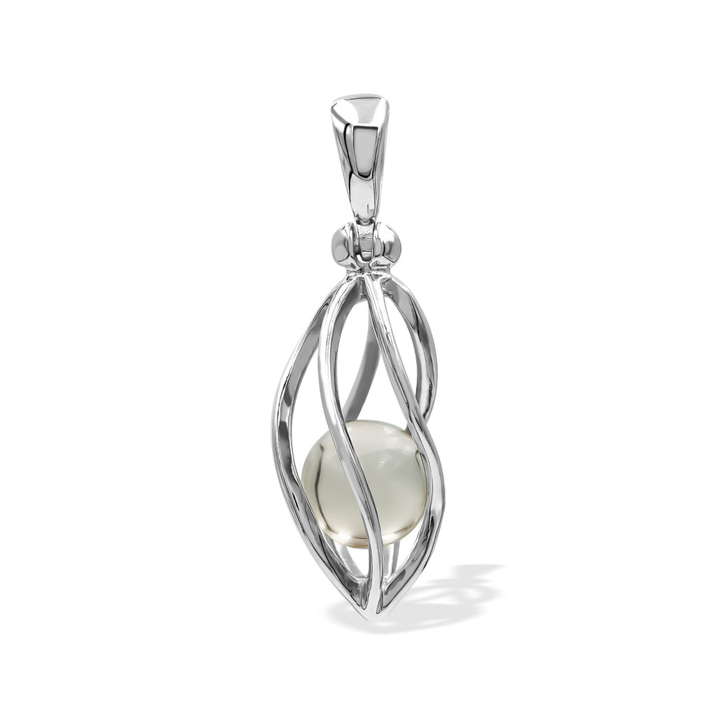 Starborn Libyan Desert Tektite Sphere Spiral Cage Pendant in Sterling Silver