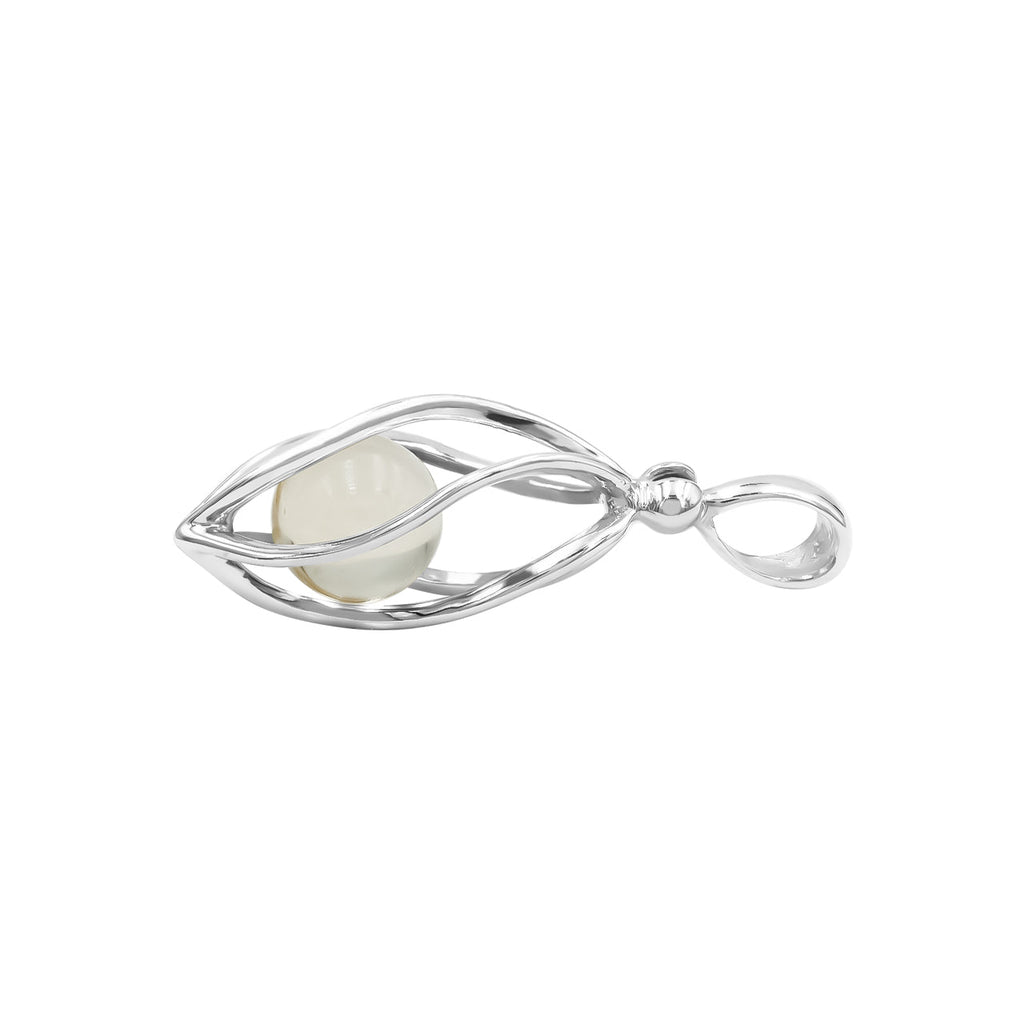 Starborn Libyan Desert Tektite Sphere Spiral Cage Pendant in Sterling Silver