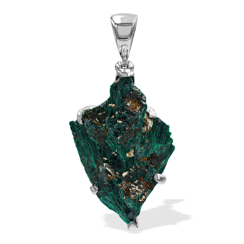 Starborn Natural Raw Malachite Prong Set Pendant in Sterling Silver