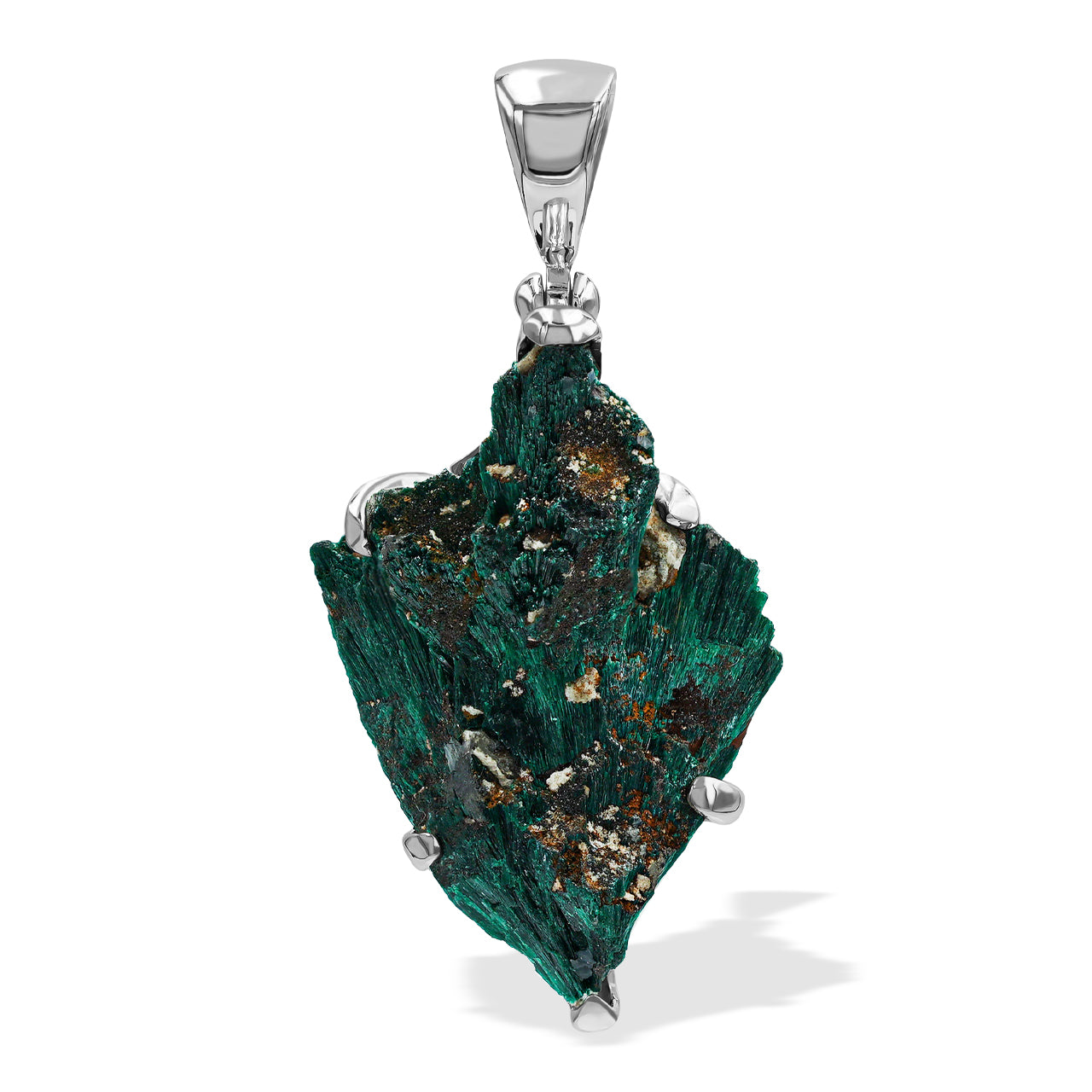 Starborn Natural Raw Malachite Prong Set Pendant in Sterling Silver