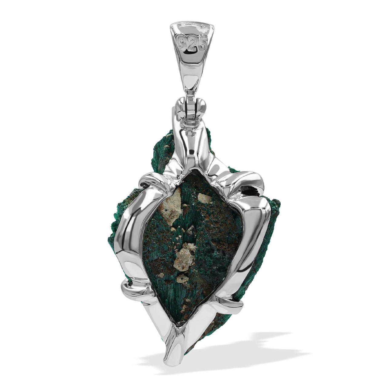 Starborn Natural Raw Malachite Prong Set Pendant in Sterling Silver