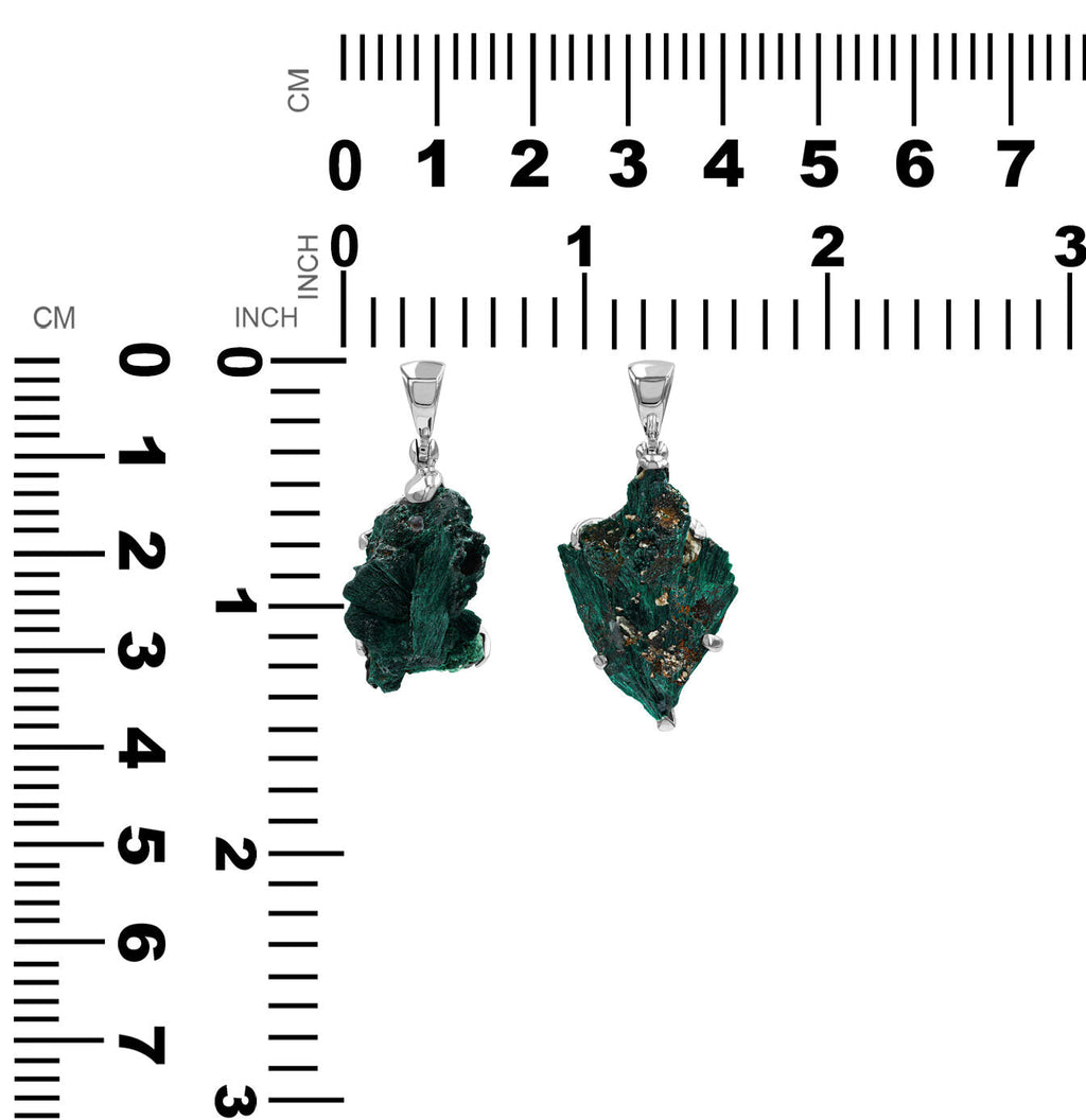Starborn Natural Raw Malachite Prong Set Pendant in Sterling Silver