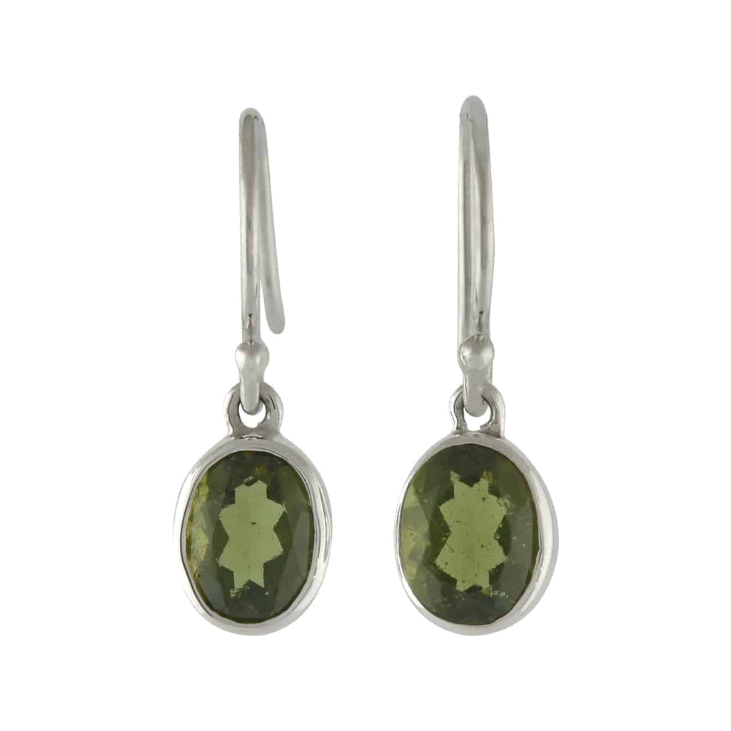 Starborn Faceted Oval Moldavite Earrings in Sterling Silver