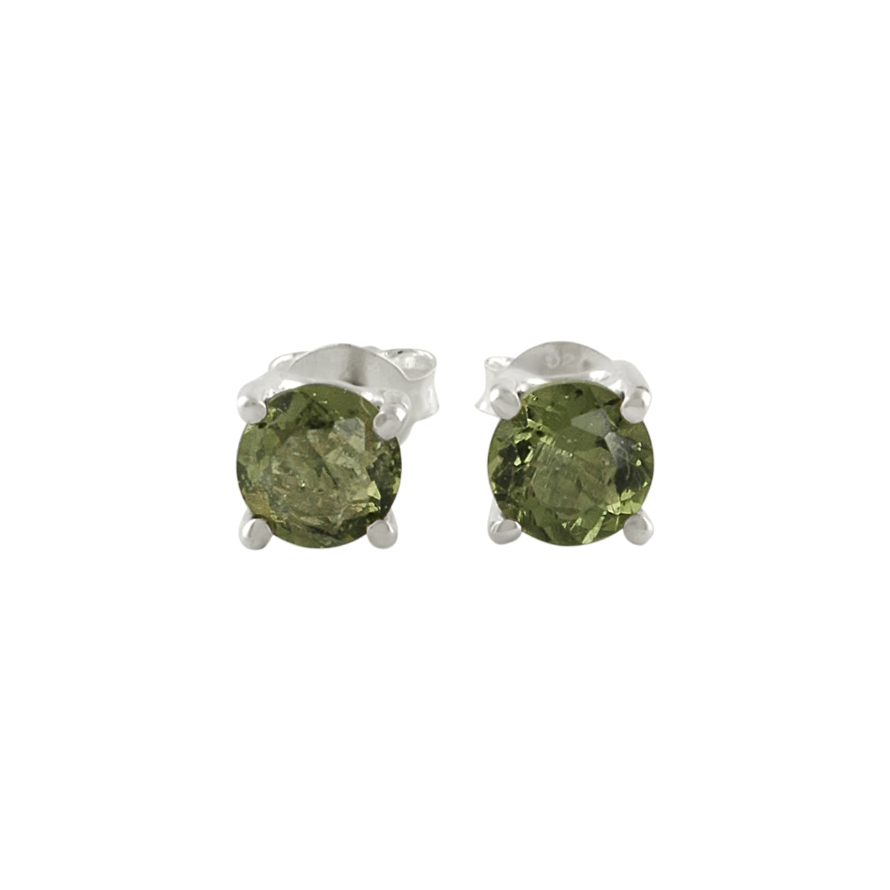 Starborn Faceted Moldavite Prong Style Post Earrings in Sterling Silver