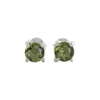 Starborn Faceted Moldavite Prong Style Post Earrings in Sterling Silver