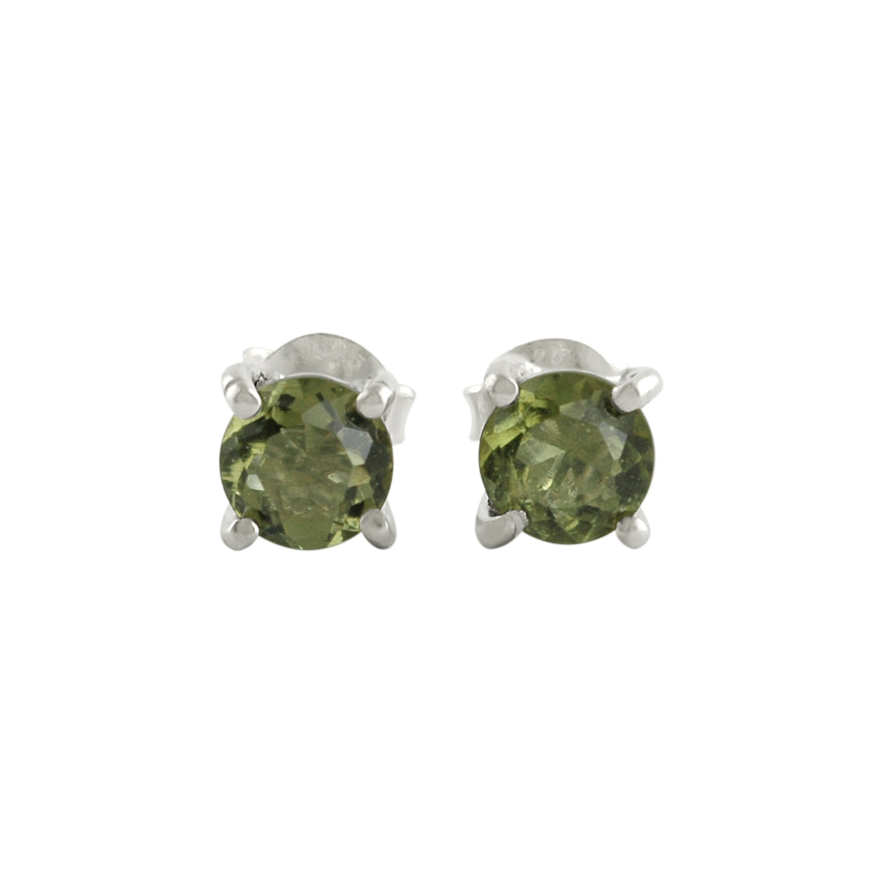 Starborn Faceted Moldavite Prong Style Post Earrings in Sterling Silver